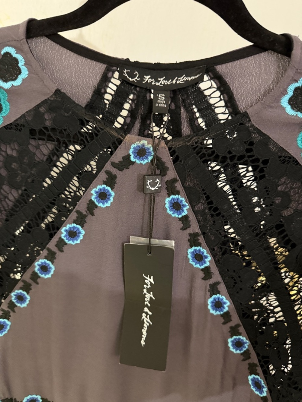 NWT For Love& Lemons Cecelia Purple Floral-Detail Long Sleeve Mini Dress small - Picture 6 of 7